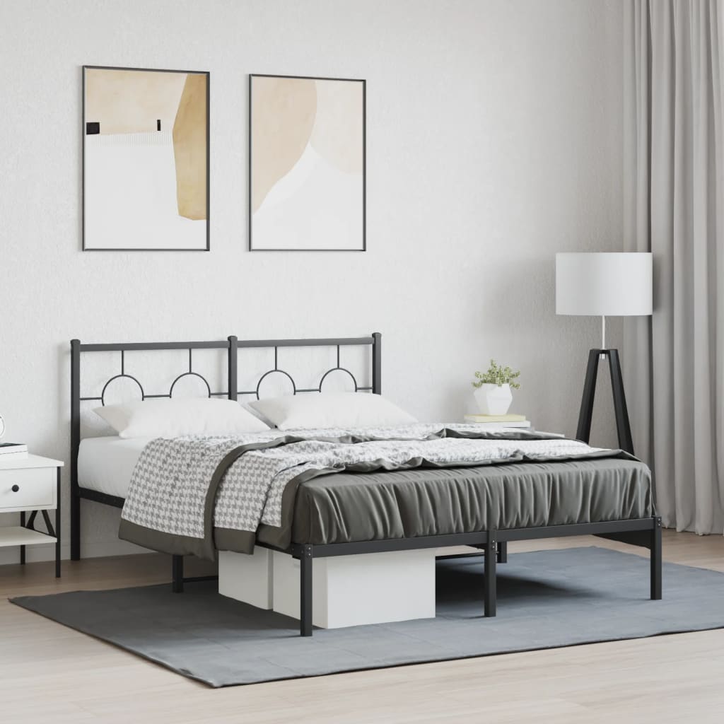 Bedframe met hoofdbord metaal zwart 135x190 cm is nu te koop bij PeponiXL, paradijselijk wonen!