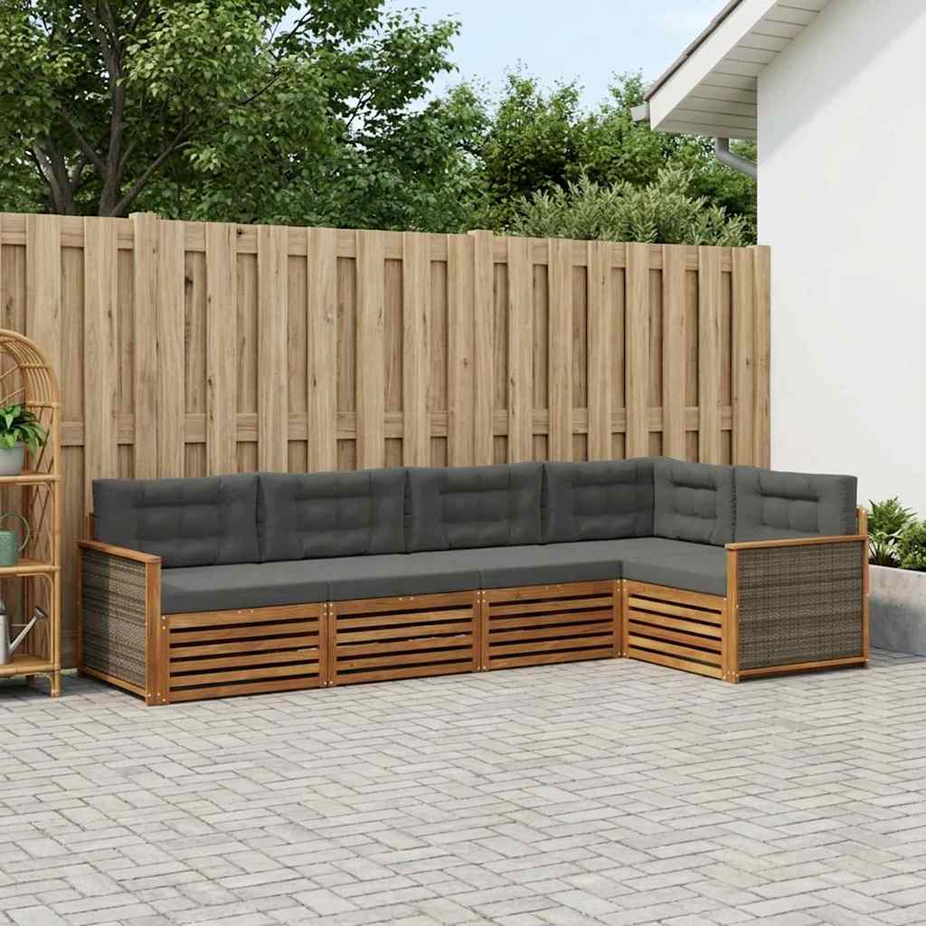 Buiten bankenset met kussen 5 pcs Natuurlijk en Antraciet is nu te koop bij PeponiXL, paradijselijk wonen!