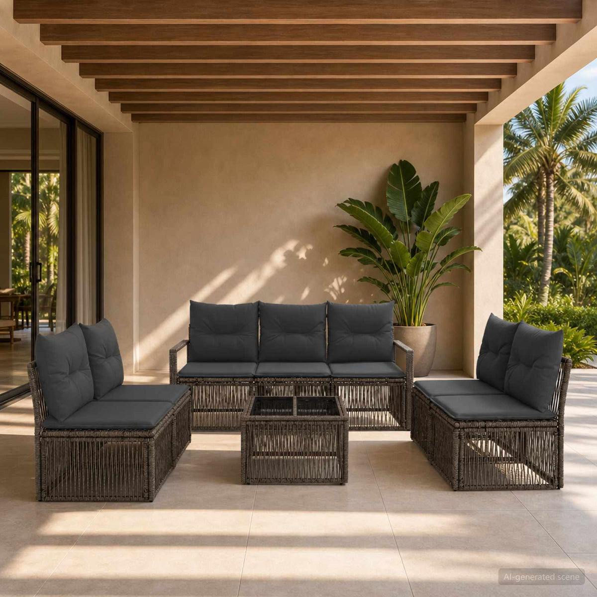 Tuinbankenset 8 pcs Grijs poly rattan is nu te koop bij PeponiXL, paradijselijk wonen!