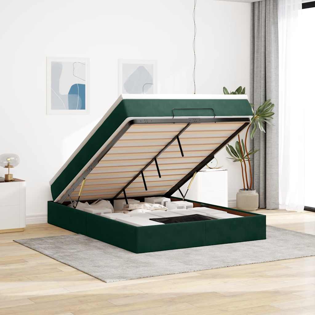 Ottoman bed met matras 140x200cm fluweel donkergroen is nu te koop bij PeponiXL, paradijselijk wonen!