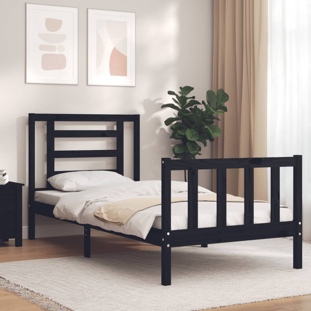 Bedframe met hoofdbord massief hout zwart is nu te koop bij PeponiXL, paradijselijk wonen!
