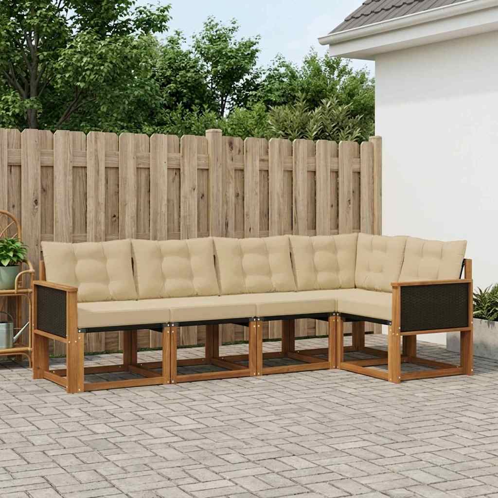 Buiten bankenset met kussen 5 pcs Natuurlijk en Beige is nu te koop bij PeponiXL, paradijselijk wonen!