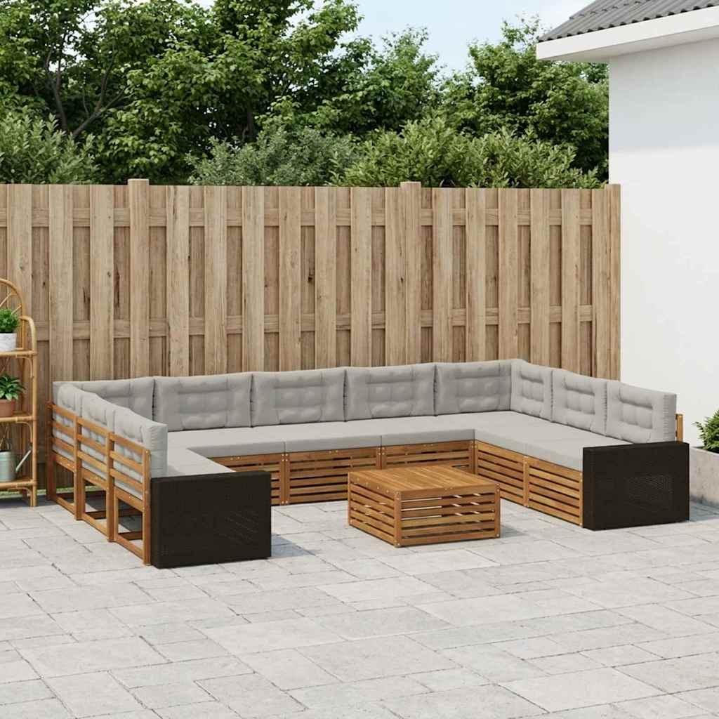 Buiten bankenset met kussen 10 pcs Naturel en lichtgrijs is nu te koop bij PeponiXL, paradijselijk wonen!