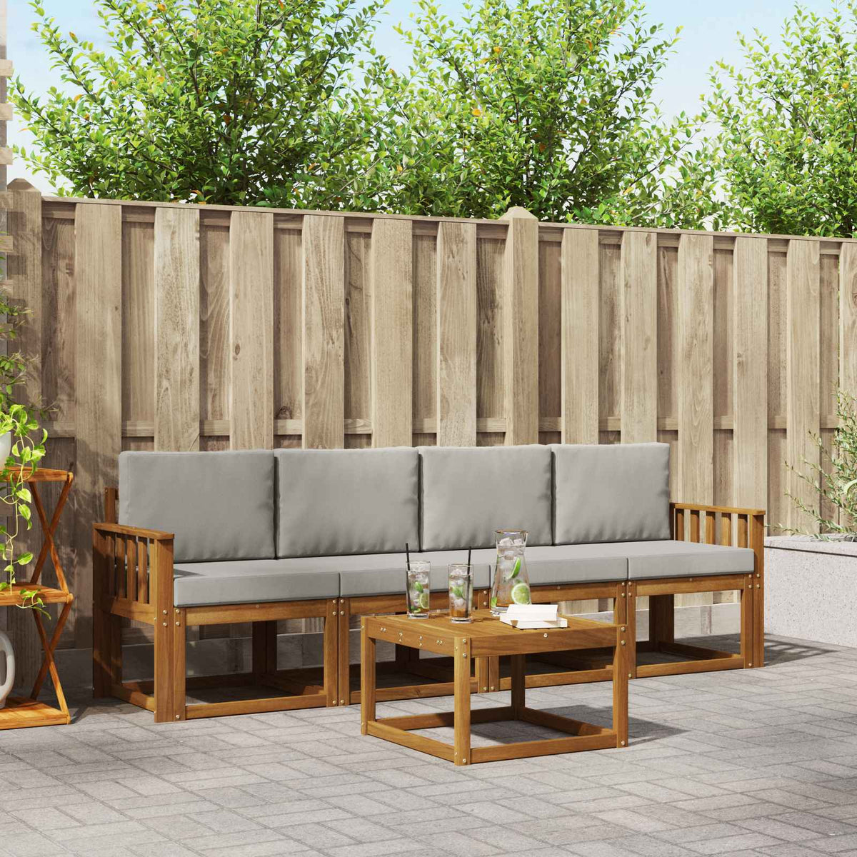 Buiten bankenset met kussen 5 pcs Natuurlijk en Lichtgrijs is nu te koop bij PeponiXL, paradijselijk wonen!