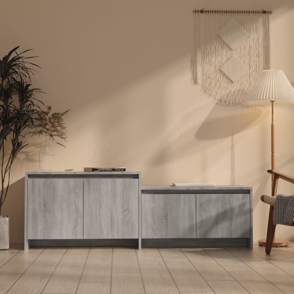 Tv-meubel 146,5x35x50 cm bewerkt hout grijs sonoma eikenkleurig is nu te koop bij PeponiXL, paradijselijk wonen!