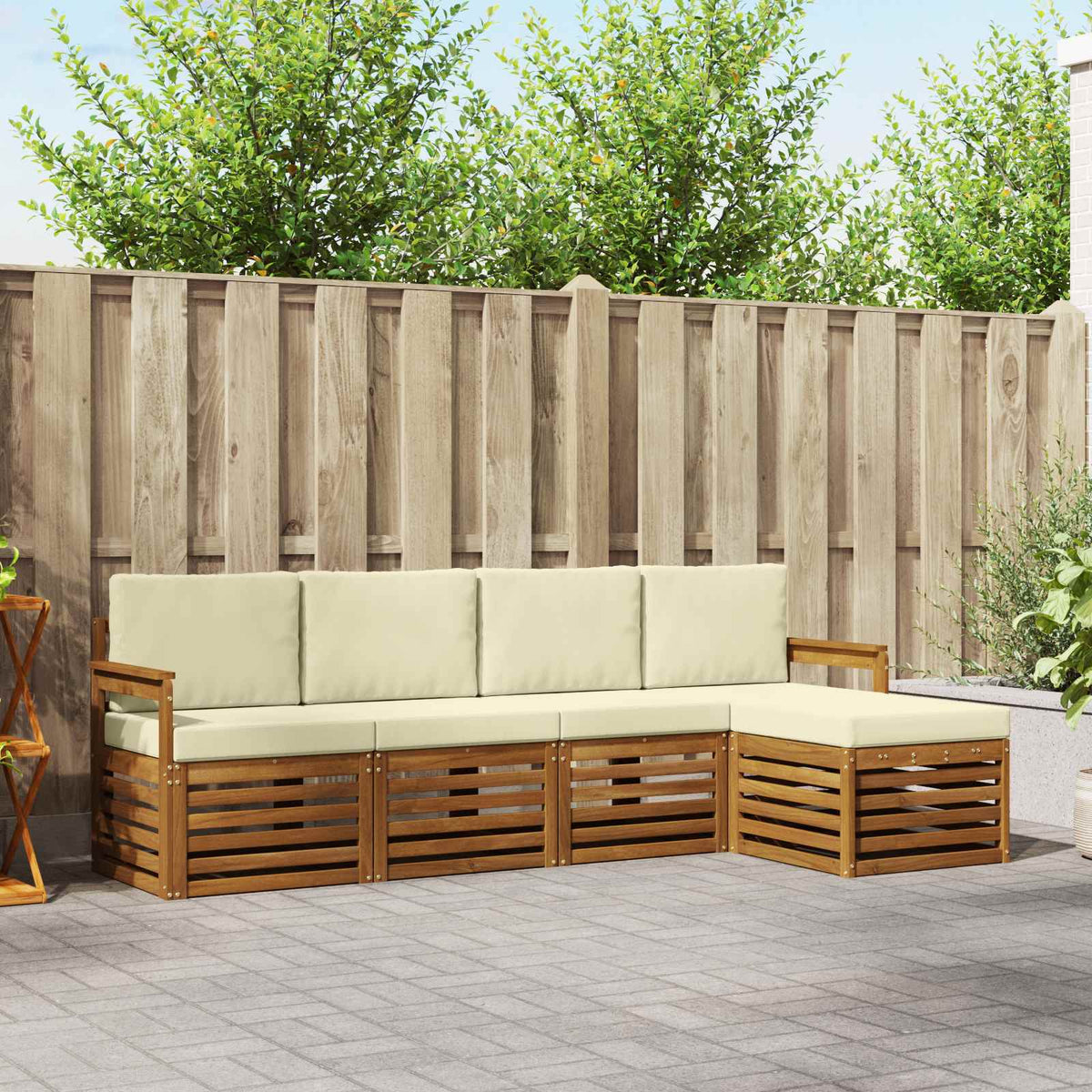 Buiten bankenset met kussen 5 pcs Natuurlijk en Crème is nu te koop bij PeponiXL, paradijselijk wonen!