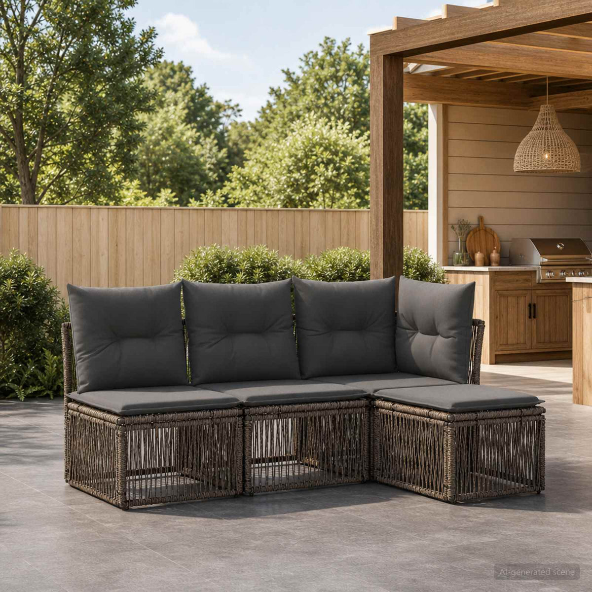 Tuinbankenset 4 pcs Grijs poly rattan is nu te koop bij PeponiXL, paradijselijk wonen!