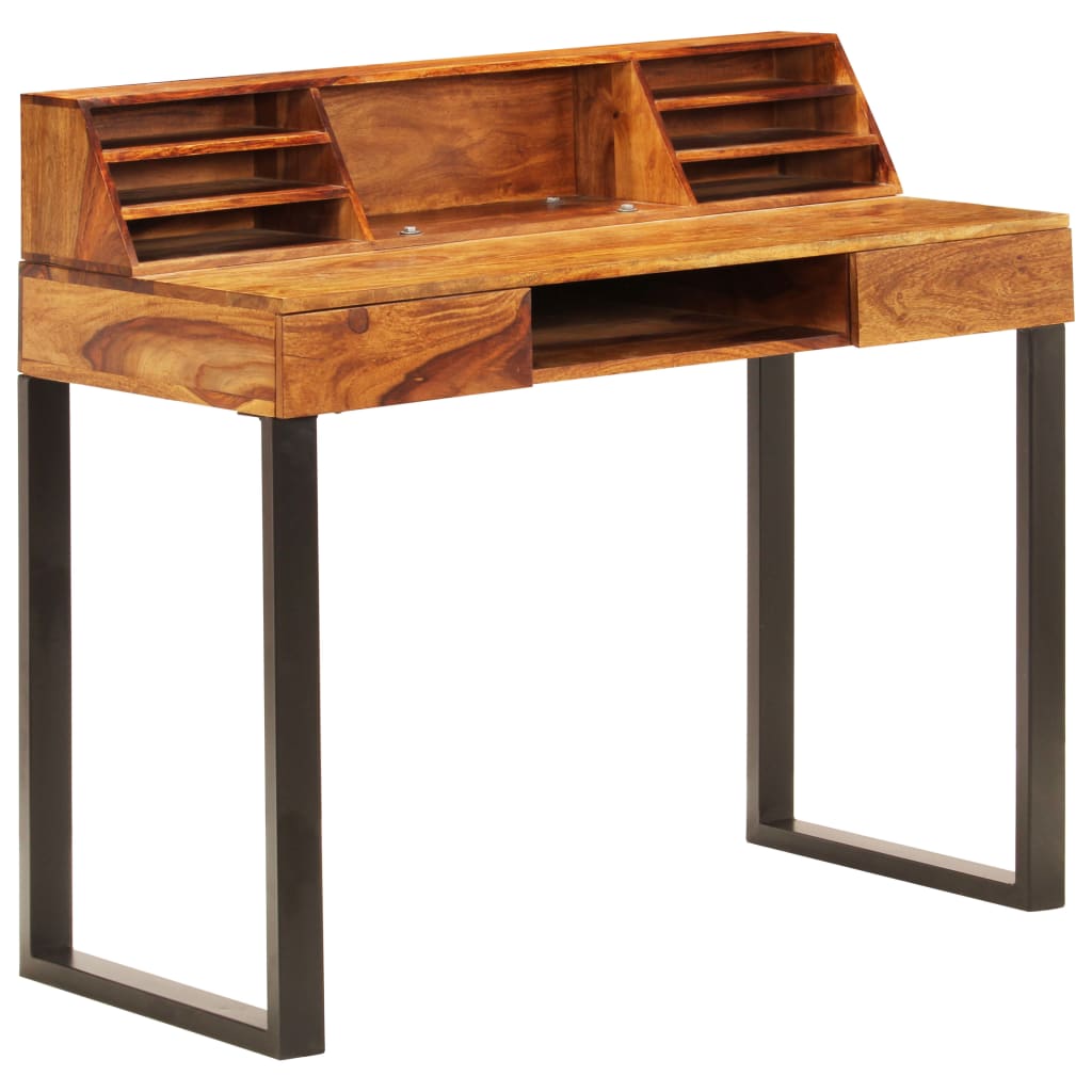 Bureau 110x50x94 cm massief acaciahout en staal is nu te koop bij PeponiXL, paradijselijk wonen!