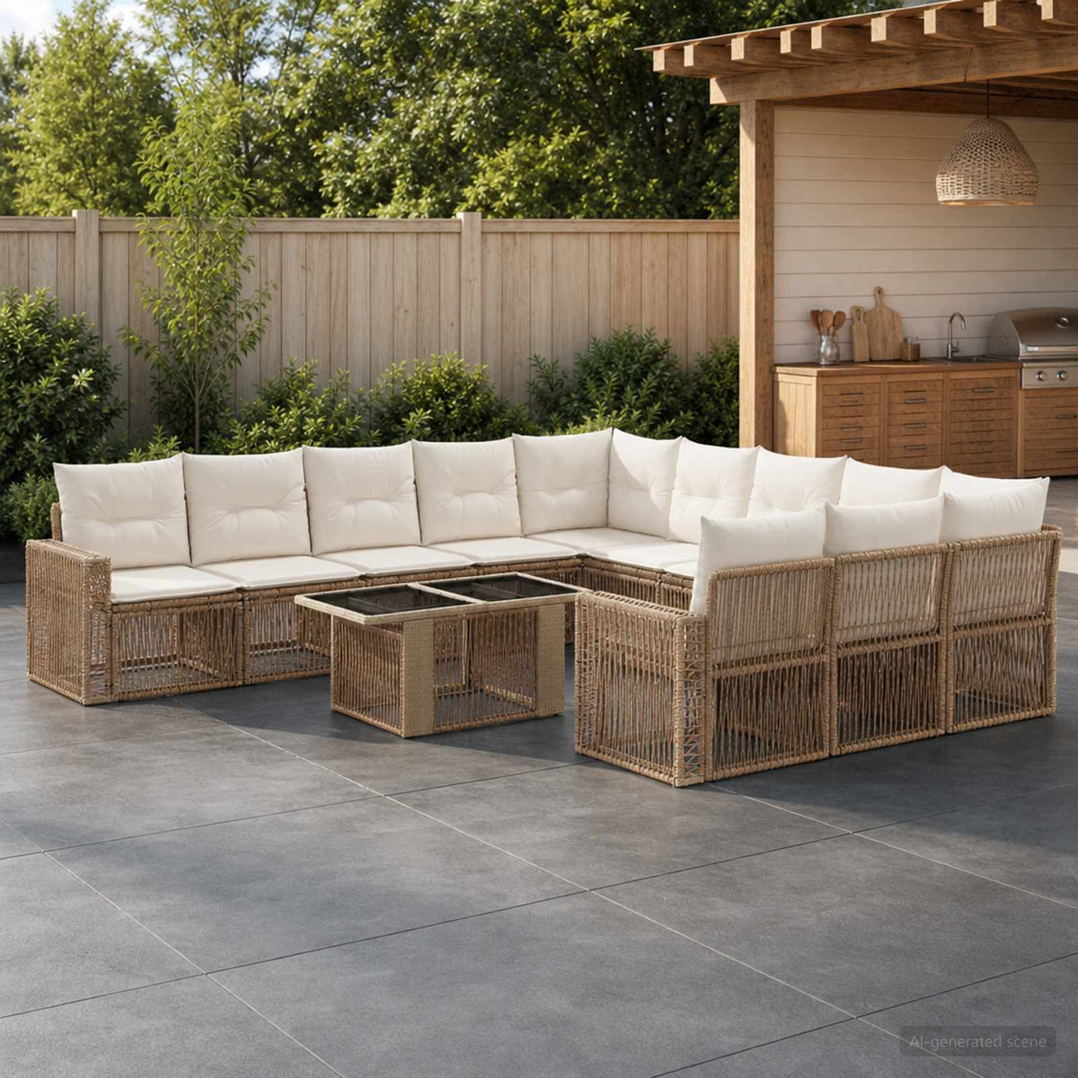 Tuinbankenset 12 st Beige en Crème Wit poly rattan is nu te koop bij PeponiXL, paradijselijk wonen!