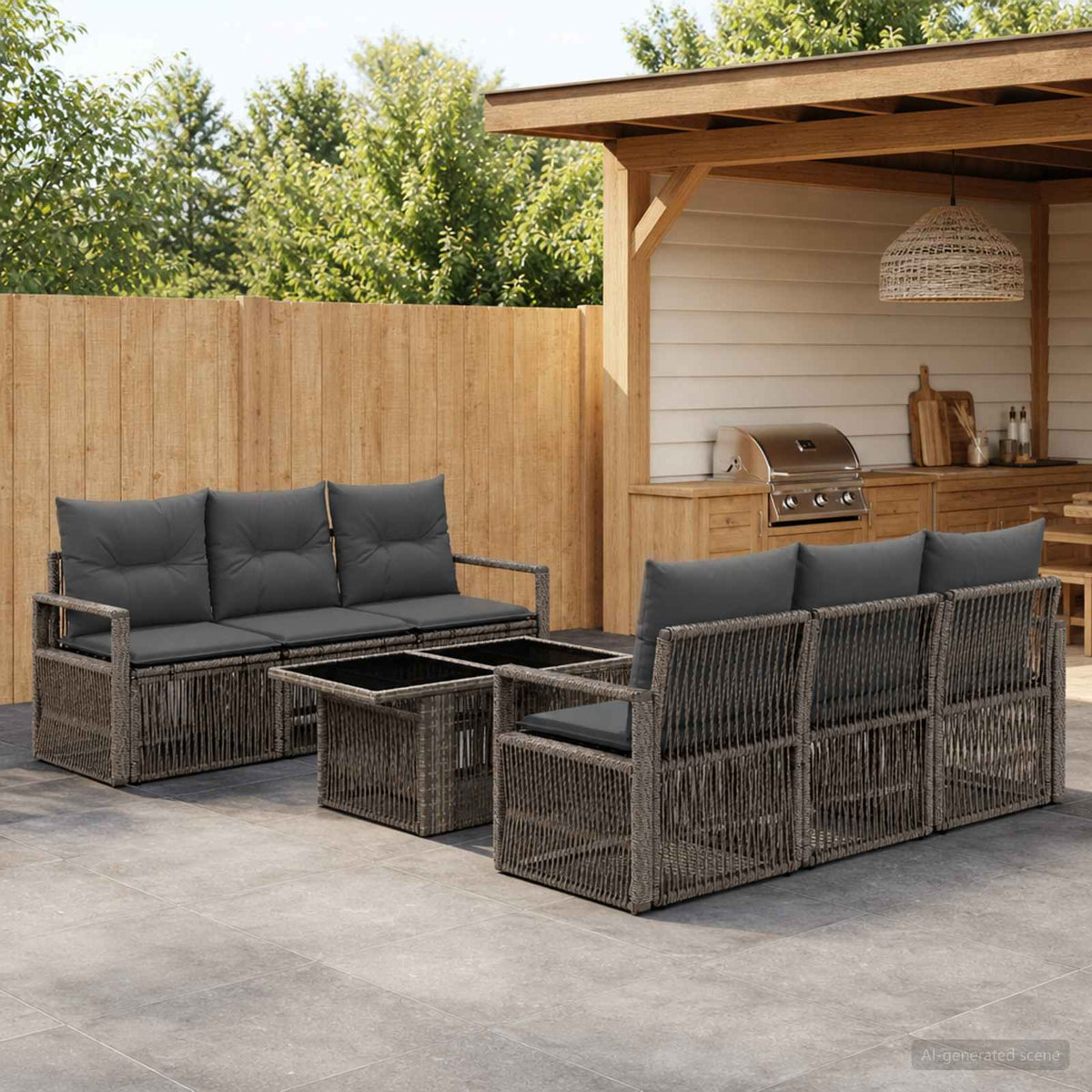 Tuinbankenset 7 st Grijs en Donkergrijs poly rattan is nu te koop bij PeponiXL, paradijselijk wonen!