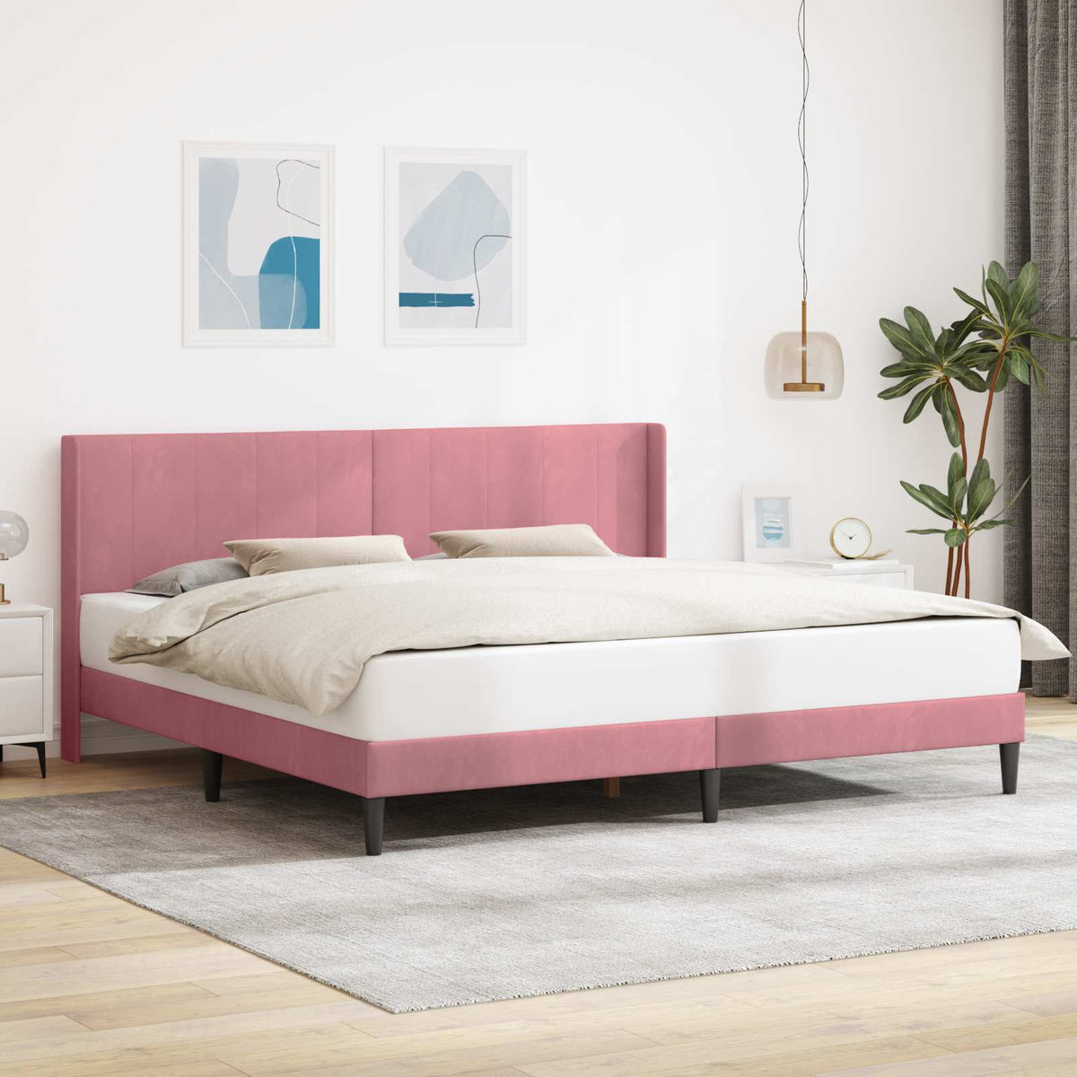 Bedframe met hoofdeinde Roze 200 x 200 cm Fluweel is nu te koop bij PeponiXL, paradijselijk wonen!