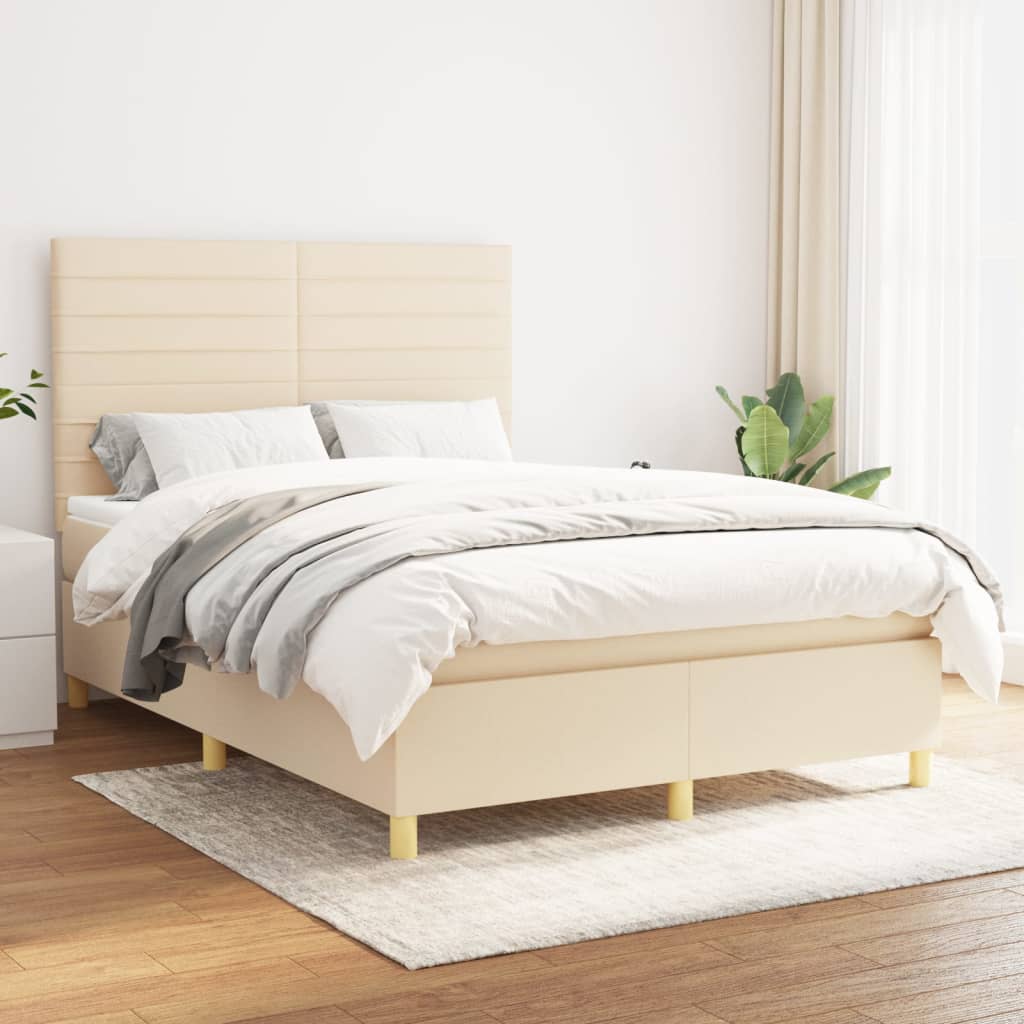 Boxspring met matras stof crèmekleurig 140x190 cm is nu te koop bij PeponiXL, paradijselijk wonen!