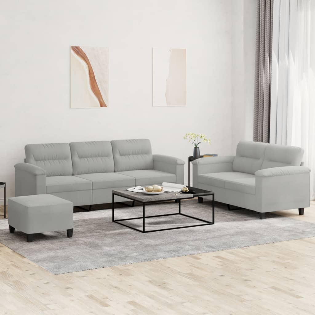 3-delige Loungeset met kussens microvezelstof lichtgrijs is nu te koop bij PeponiXL, paradijselijk wonen!