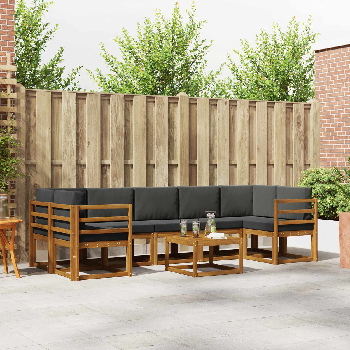 Buiten bankenset met kussen 8 pcs Natuurlijk en Antraciet is nu te koop bij PeponiXL, paradijselijk wonen!