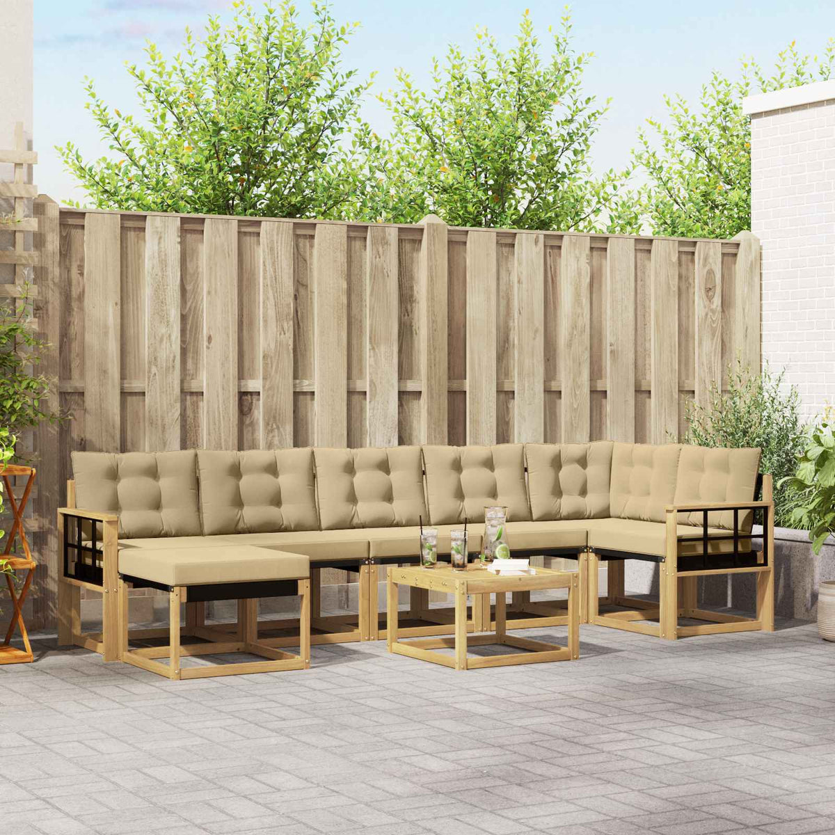 Buiten bankenset met kussen 8 pcs Wit en Beige is nu te koop bij PeponiXL, paradijselijk wonen!