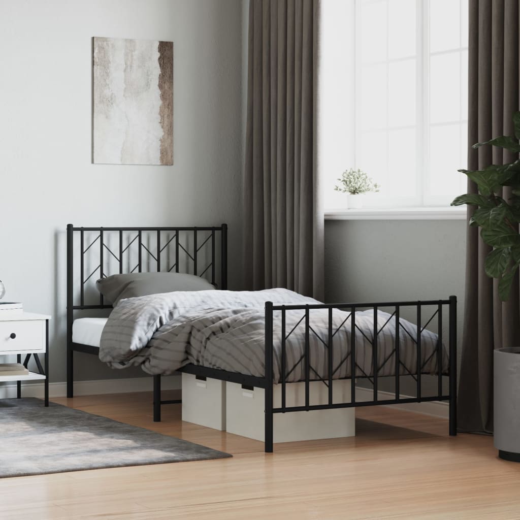 Bedframe met hoofd- en voeteneinde metaal zwart 90x200 cm is nu te koop bij PeponiXL, paradijselijk wonen!