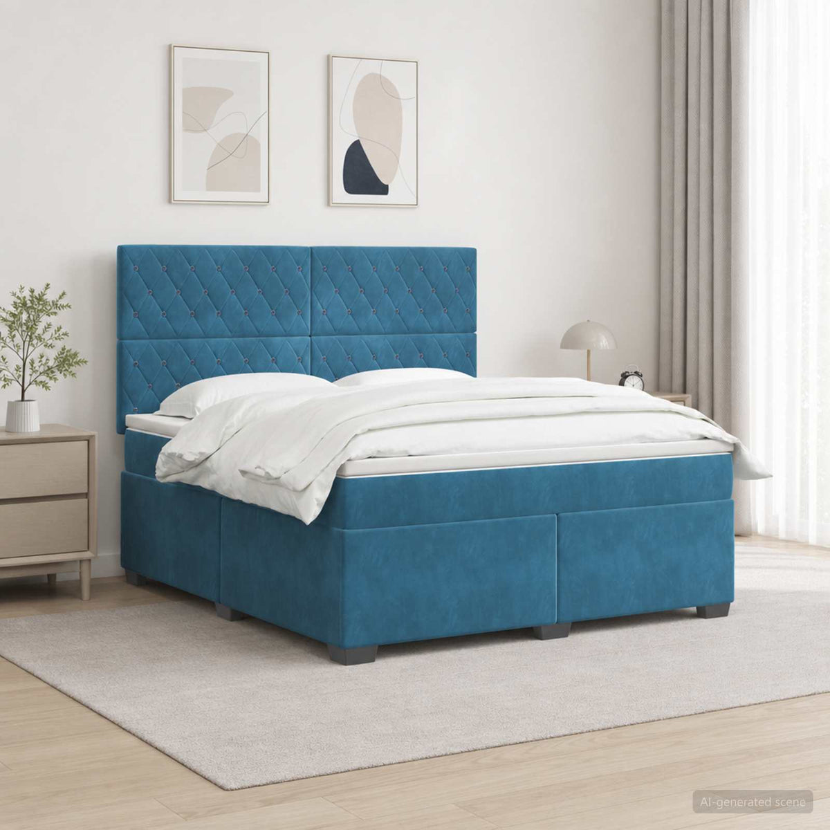 Boxspringbed met matras Blauw 140 x 190 cm Fluweel is nu te koop bij PeponiXL, paradijselijk wonen!