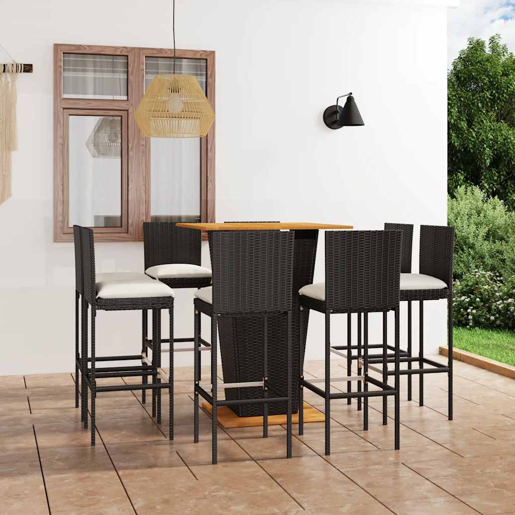 9-delige Tuinbarset met kussens poly rattan zwart is nu te koop bij PeponiXL, paradijselijk wonen!