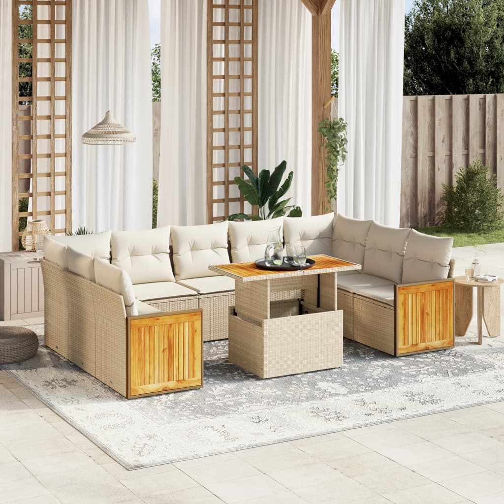 10-delige Loungeset met kussens poly rattan beige is nu te koop bij PeponiXL, paradijselijk wonen!
