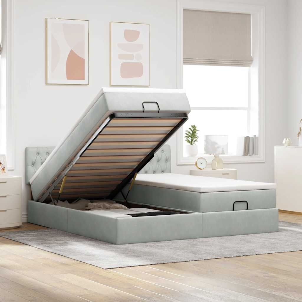 Ottoman bed met matrassen en LED's 160x200cm fluweel lichtgrijs is nu te koop bij PeponiXL, paradijselijk wonen!