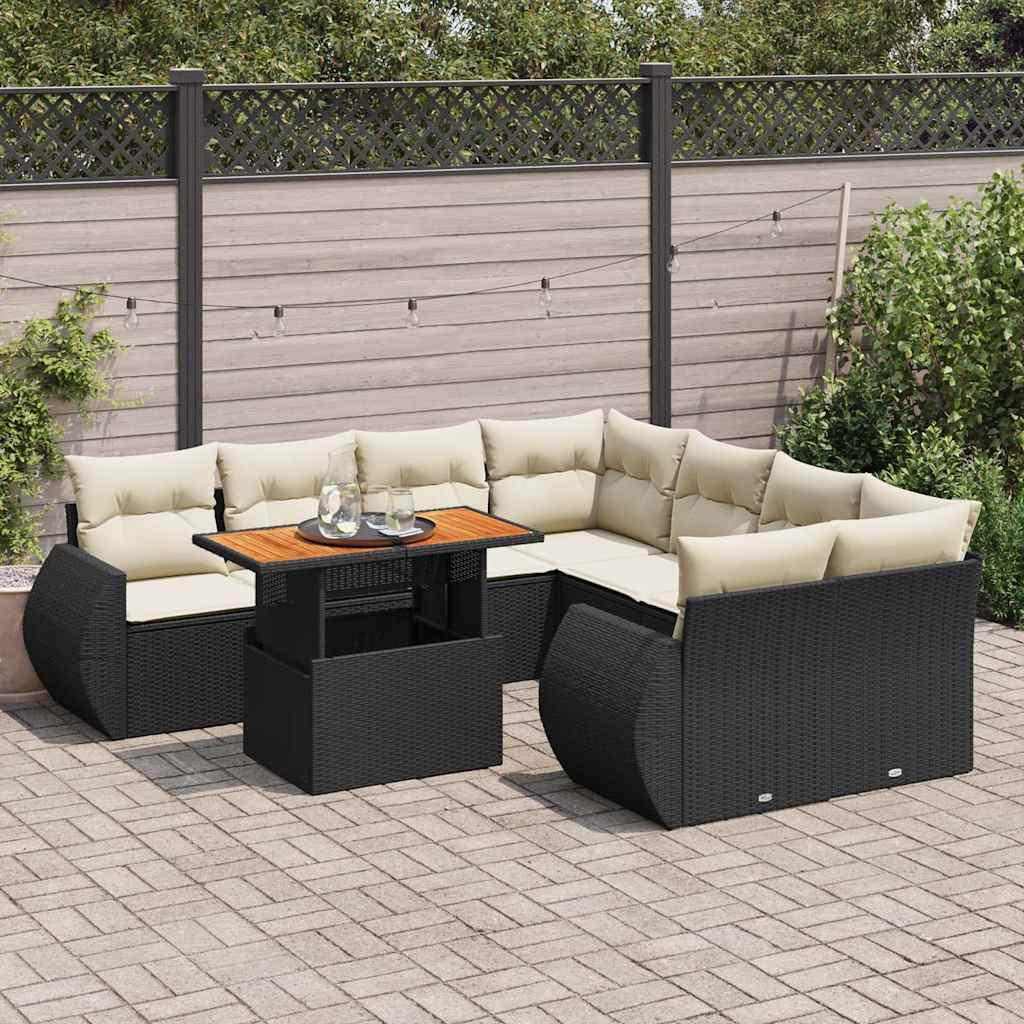 9-delige Loungeset met kussens poly rattan zwart is nu te koop bij PeponiXL, paradijselijk wonen!