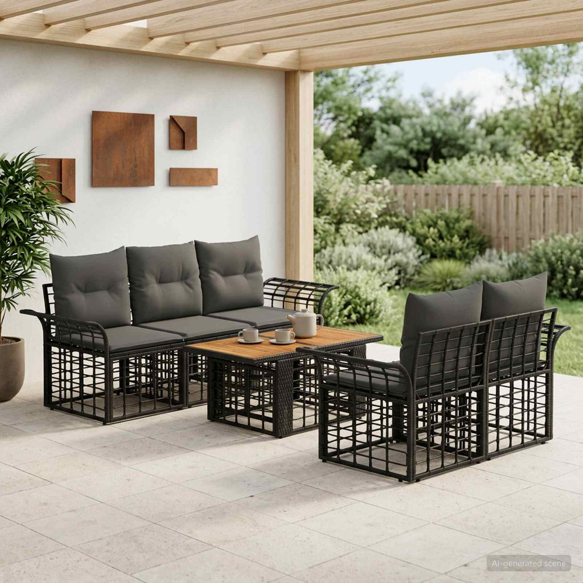 Tuinbankenset 6 st Zwart en Donkergrijs poly rattan is nu te koop bij PeponiXL, paradijselijk wonen!