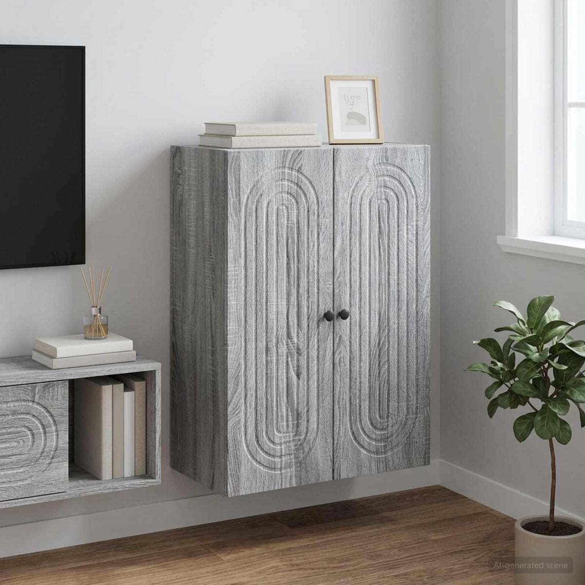 Wandkast Grijs Sonoma 66 x 34,5 x 90 cm Bewerkt hout is nu te koop bij PeponiXL, paradijselijk wonen!