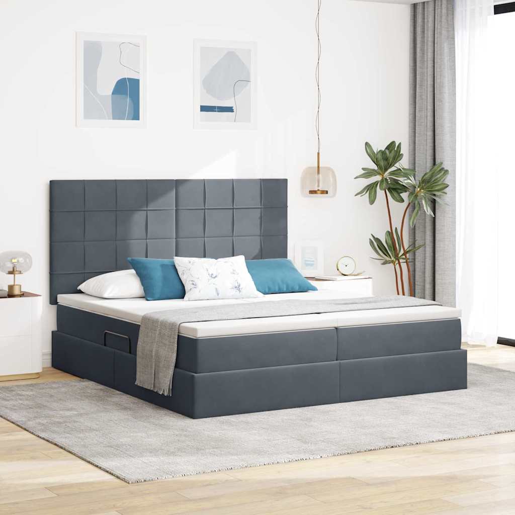 Opslag bed met matras Donkergrijs 200 x 200 cm Fluweel is nu te koop bij PeponiXL, paradijselijk wonen!