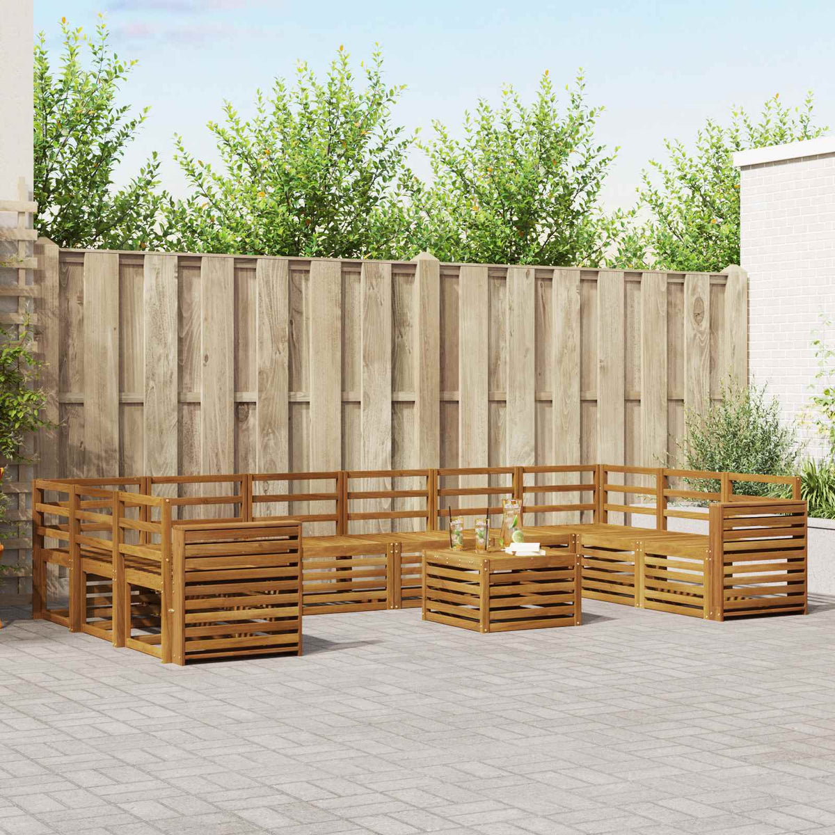 Buiten bankenset 11 pcs Naturel Massief Acaciahout is nu te koop bij PeponiXL, paradijselijk wonen!