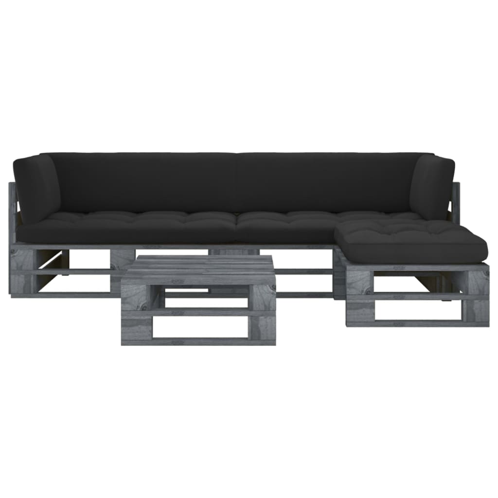 4-delige Loungeset pallet met kussens grijs geïmpregneerd hout is nu te koop bij PeponiXL, paradijselijk wonen!