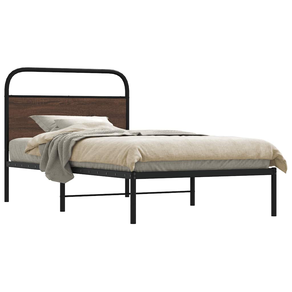 Bedframe zonder matras bewerkt hout bruin eikenkleur 107x203 cm is nu te koop bij PeponiXL, paradijselijk wonen!
