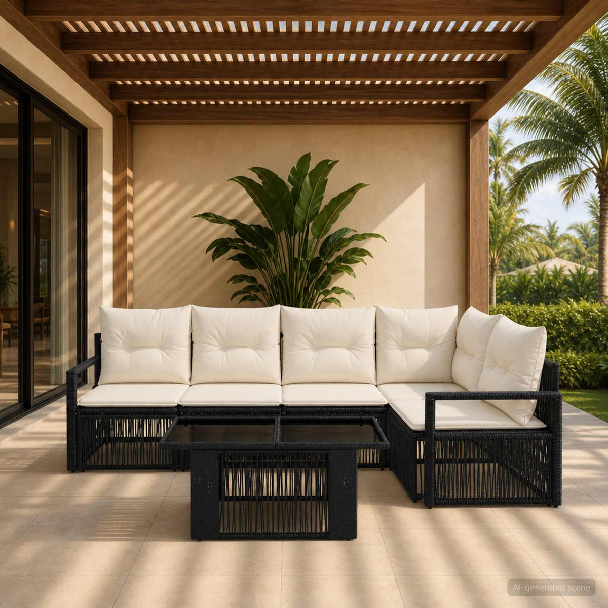 Tuinbankenset 6 st Zwart en Cream Wit poly rattan is nu te koop bij PeponiXL, paradijselijk wonen!