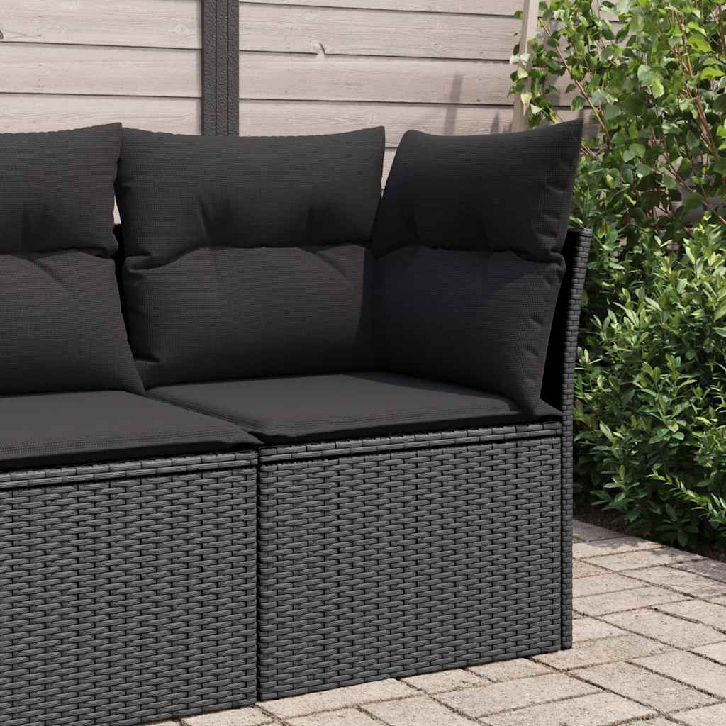 Tuinhoekbank met kussens zwart poly rattan is nu te koop bij PeponiXL, paradijselijk wonen!