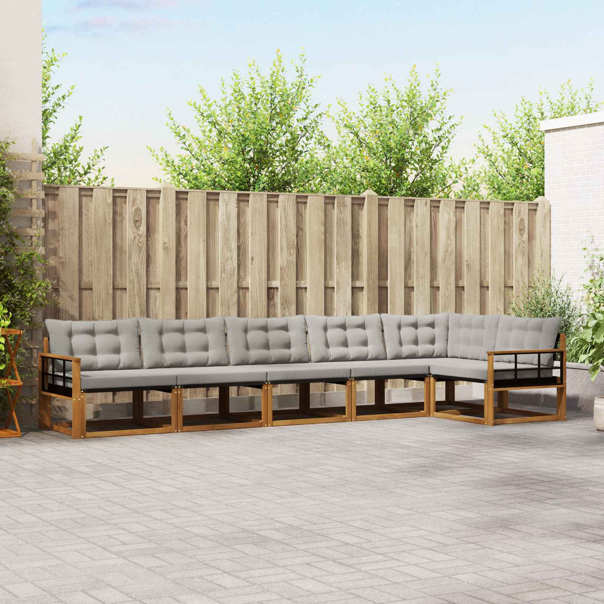 Buiten bankenset met kussen 6 pcs Natuurlijk en Lichtgrijs is nu te koop bij PeponiXL, paradijselijk wonen!