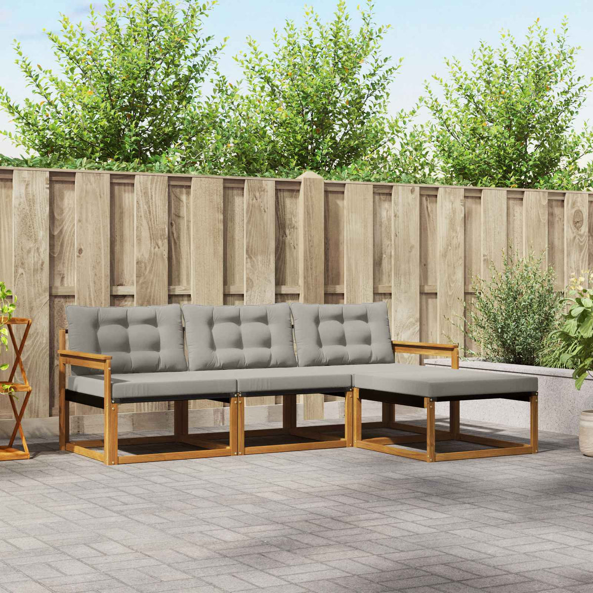 Buiten bankenset met kussen 4 pcs Natuurlijk en Lichtgrijs is nu te koop bij PeponiXL, paradijselijk wonen!