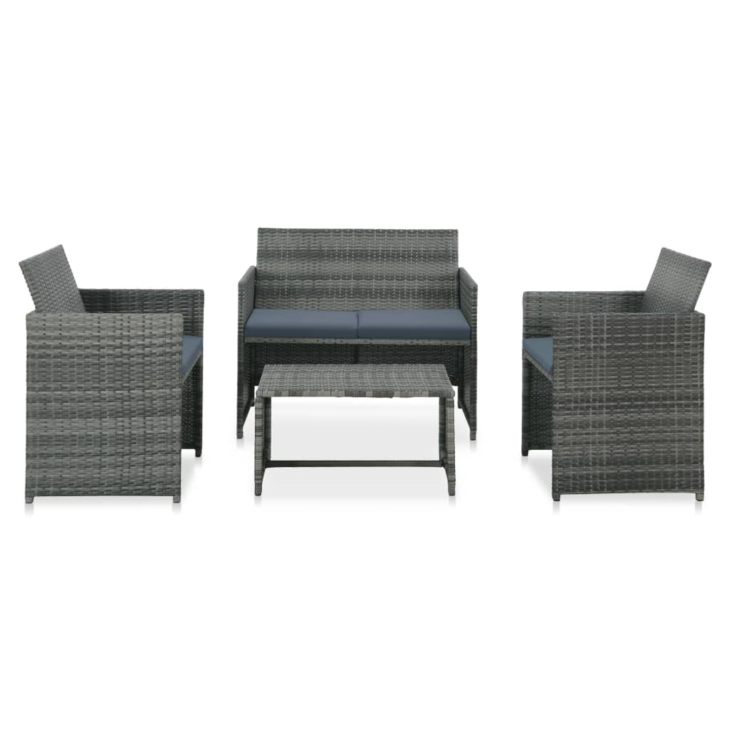 4-delige Loungeset met kussens poly rattan grijs is nu te koop bij PeponiXL, paradijselijk wonen!