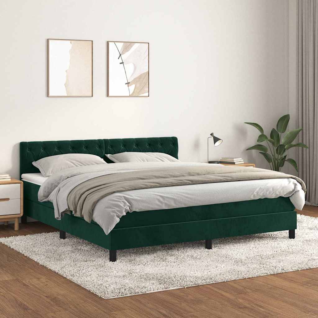 Boxspring met matras fluweel donkergroen 160x200 cm is nu te koop bij PeponiXL, paradijselijk wonen!