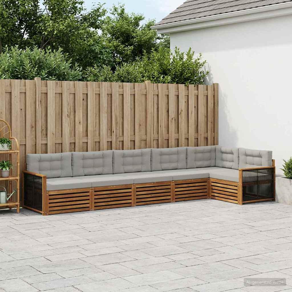 Buiten bankenset met kussen 6 pcs Naturel en lichtgrijs is nu te koop bij PeponiXL, paradijselijk wonen!