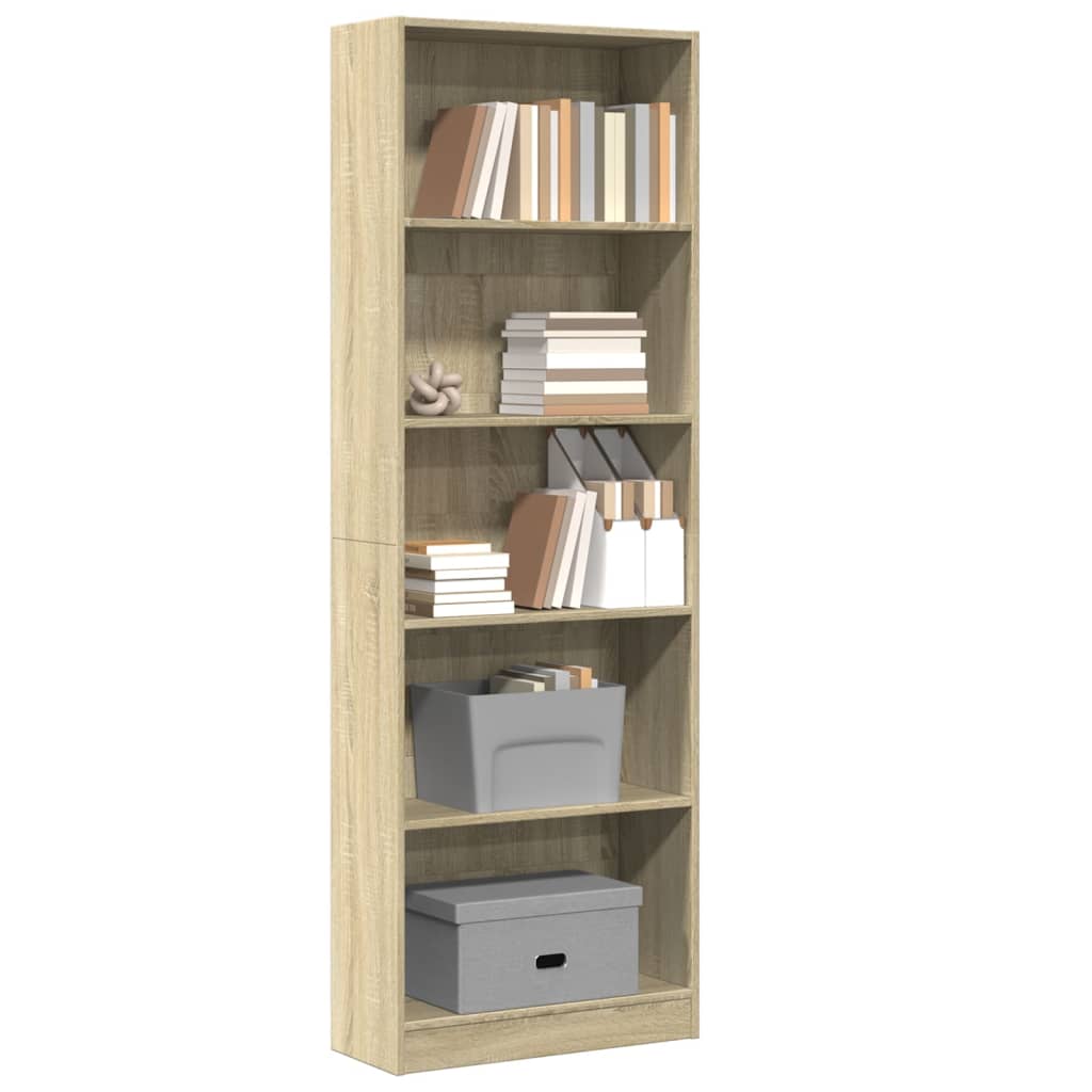 Boekenkast 60x24x176 cm bewerkt hout sonoma eikenkleurig is nu te koop bij PeponiXL, paradijselijk wonen!