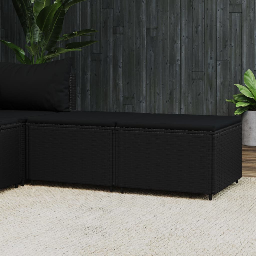 Voetensteunen 2 st met kussens poly rattan zwart is nu te koop bij PeponiXL, paradijselijk wonen!