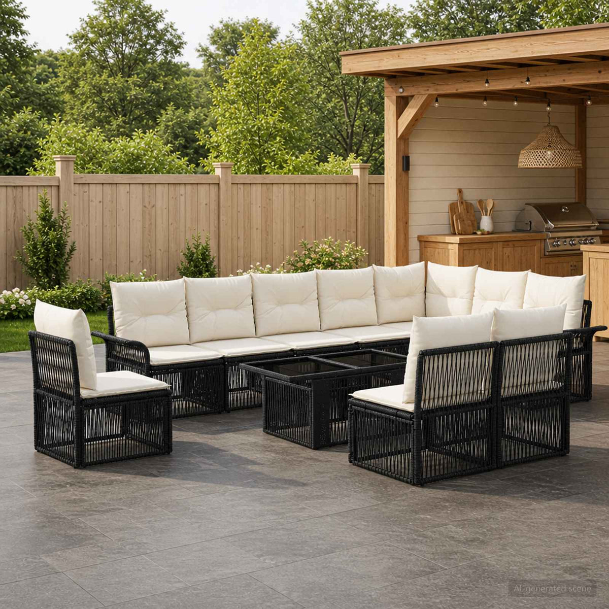Tuinbankenset 11 st Zwart en Cream Wit poly rattan is nu te koop bij PeponiXL, paradijselijk wonen!