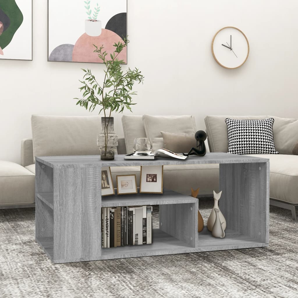 Salontafel 100x50x40 cm bewerkt hout grijs sonoma eikenkleurig is nu te koop bij PeponiXL, paradijselijk wonen!