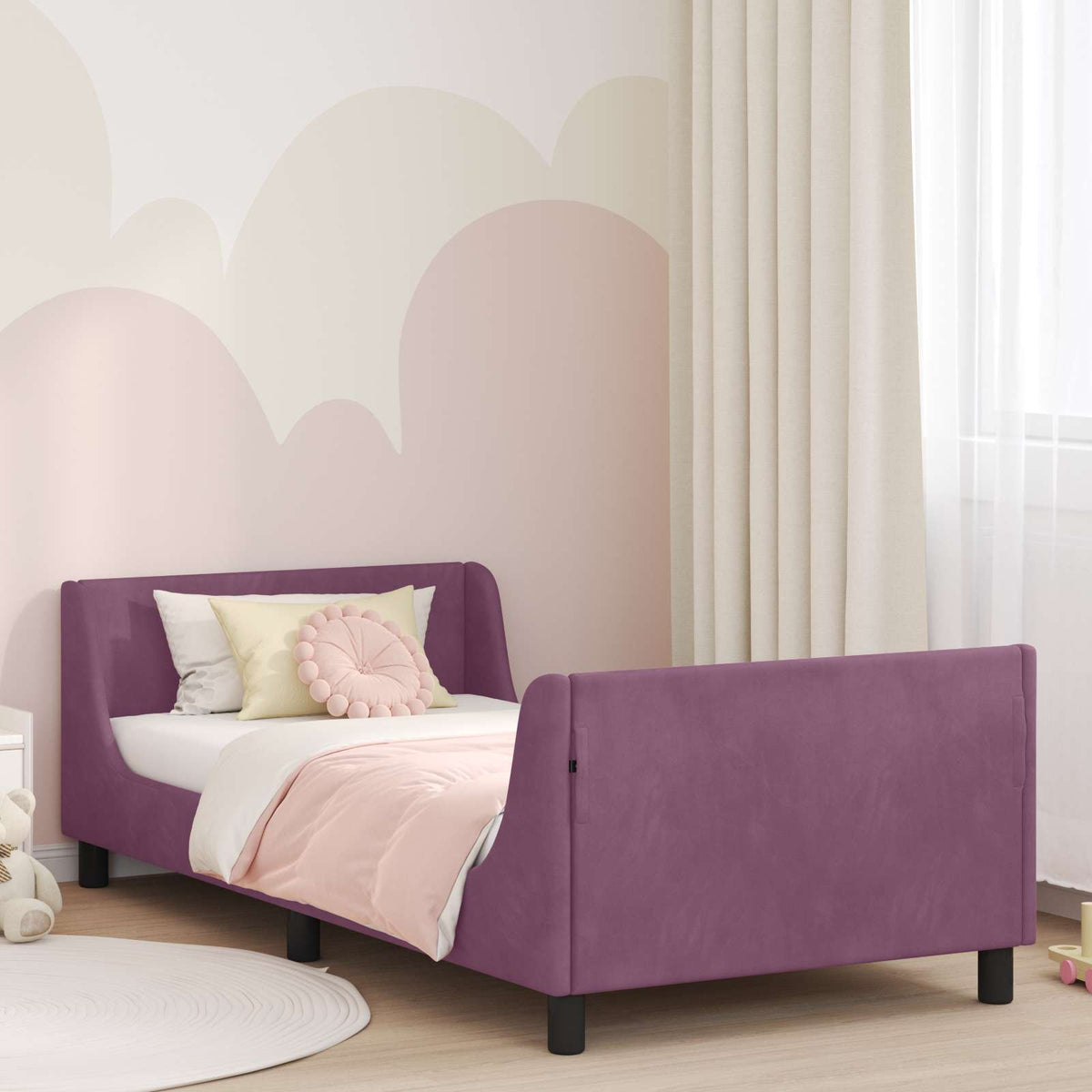 Bedframe voor kinderen met hoofdbord Paars 80 x 200 cm Fluweel is nu te koop bij PeponiXL, paradijselijk wonen!