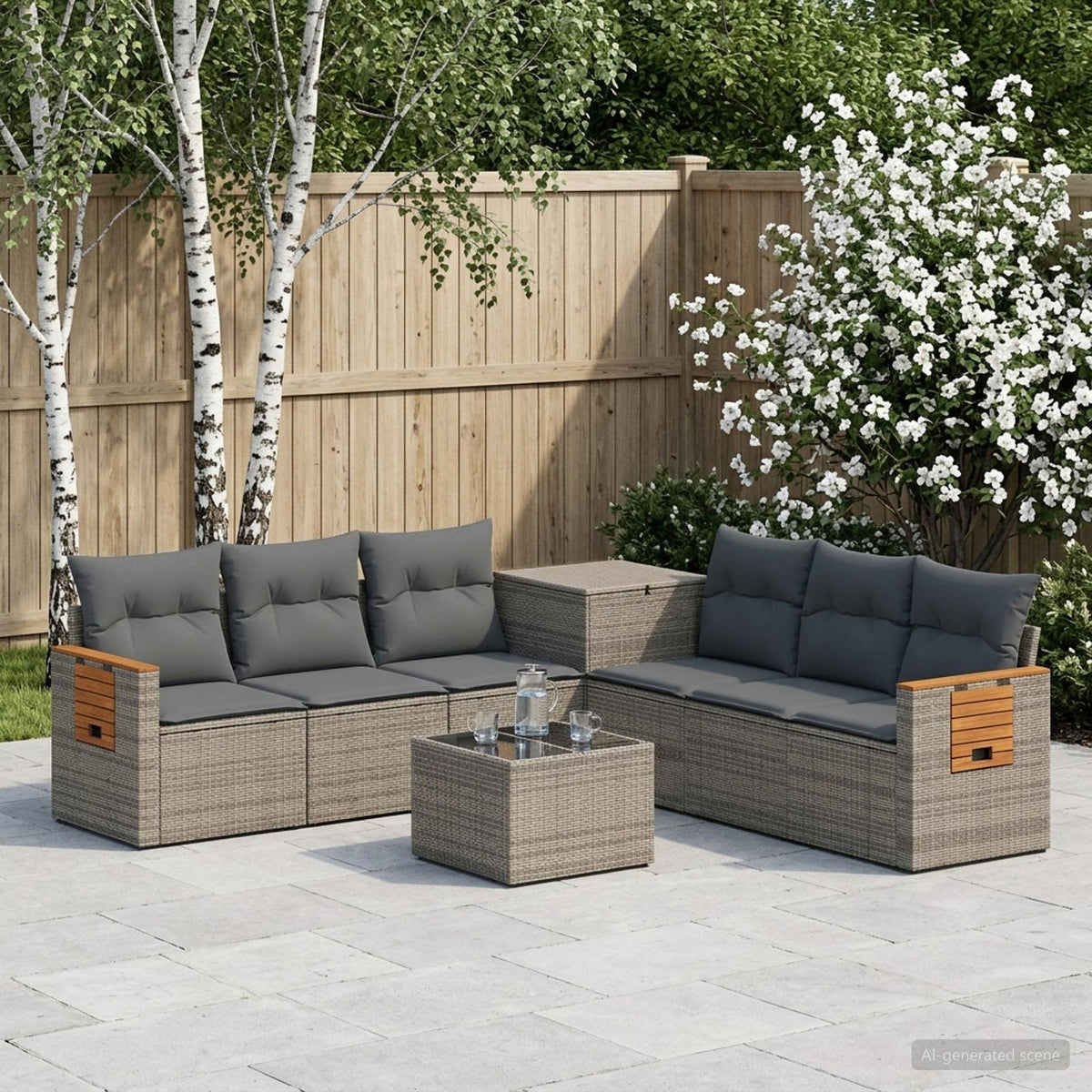 Bankstel 8 st Grijs en Donkergrijs Poly Rattan en Staal is nu te koop bij PeponiXL, paradijselijk wonen!