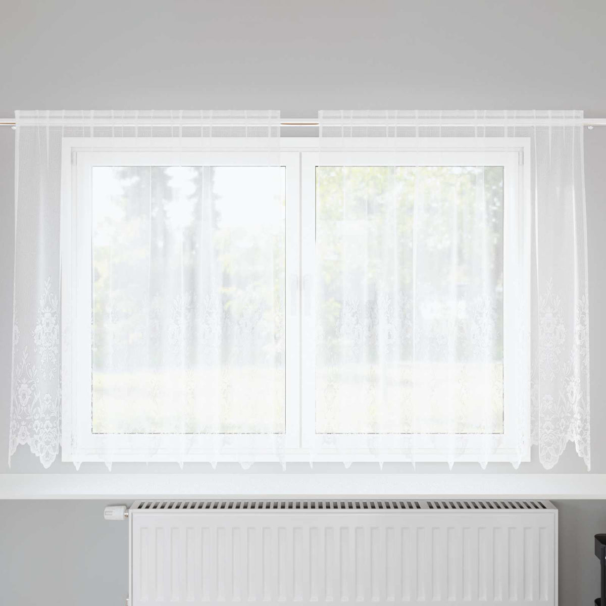Kantgordijn met gordijnen Bloemen Wit 140 x 200 cm Polyester is nu te koop bij PeponiXL, paradijselijk wonen!