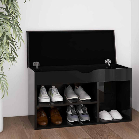 Schoenenbank met kussen 80x30x47 cm hout hoogglans zwart is nu te koop bij PeponiXL, paradijselijk wonen!