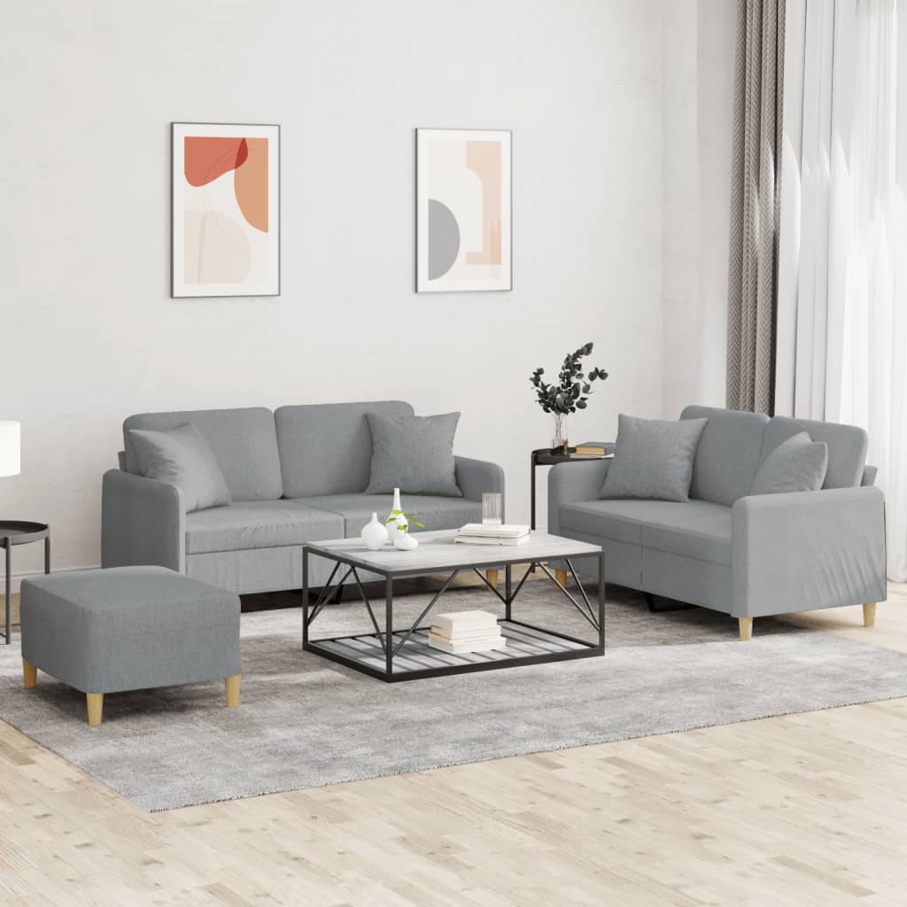 3-delige Loungeset met kussens stof lichtgrijs is nu te koop bij PeponiXL, paradijselijk wonen!