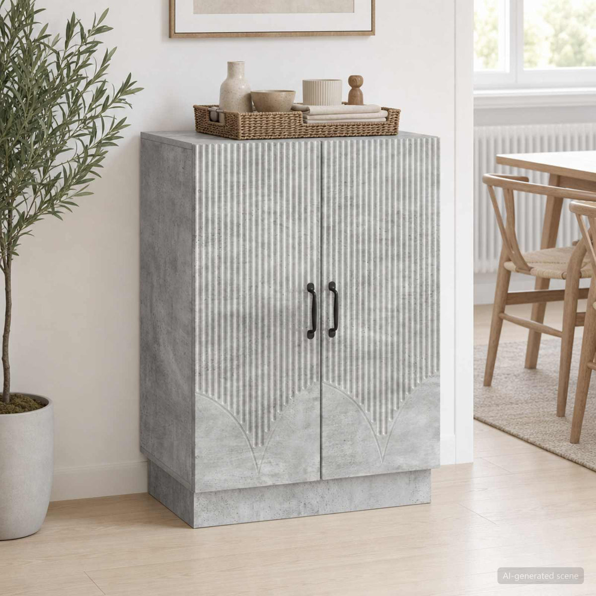 Dressoir Betongrijs 66 x 34,5 x 87 cm Bewerkt hout is nu te koop bij PeponiXL, paradijselijk wonen!