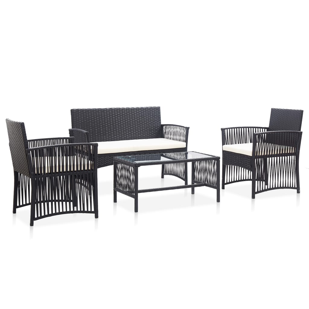 4-delige Loungeset met kussen poly rattan zwart is nu te koop bij PeponiXL, paradijselijk wonen!