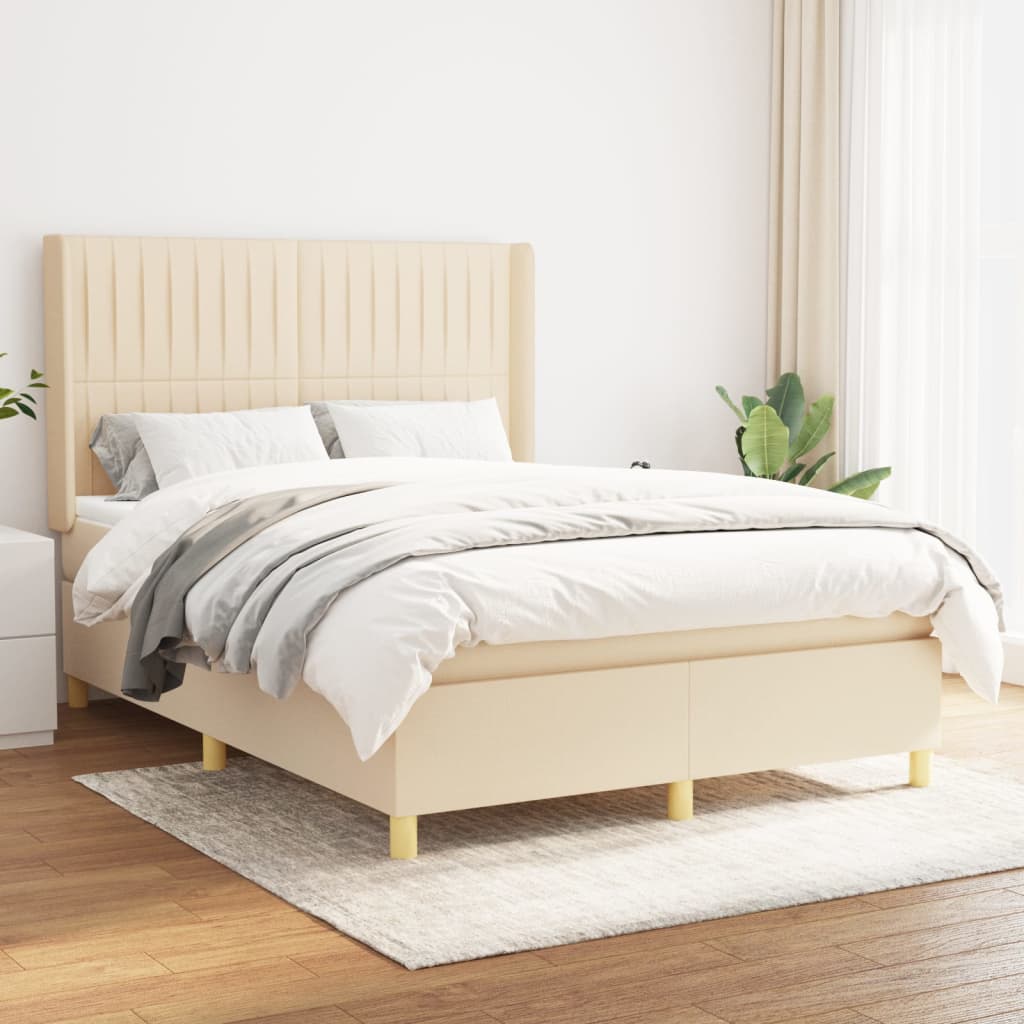 Boxspring met matras stof crèmekleurig 140x200 cm is nu te koop bij PeponiXL, paradijselijk wonen!